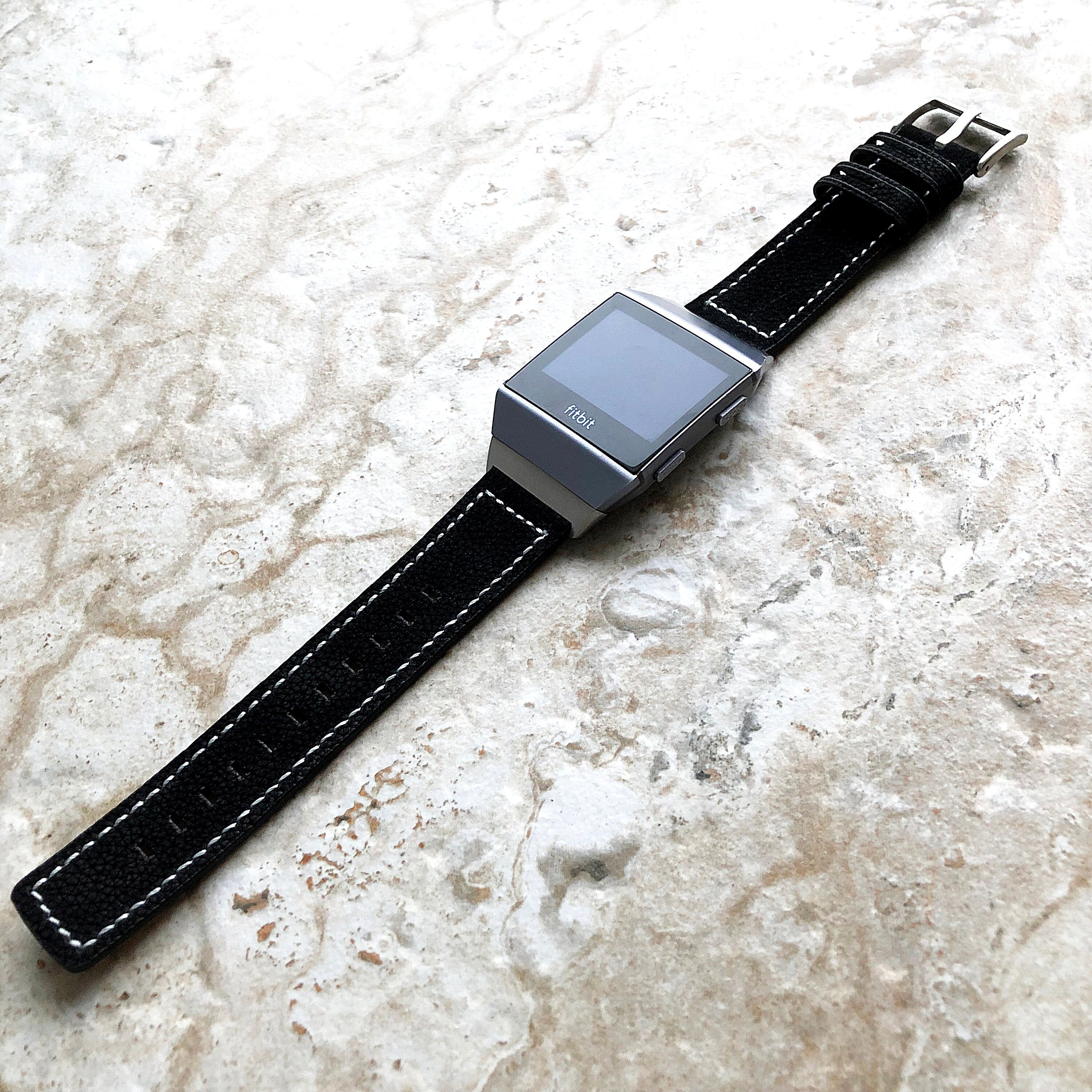 Fitbit Ionic Black Suede Soft Leather Band Strap with White Stitches for Watch Band Strap Quick Release Adapters in Silver Rose Gold Black
